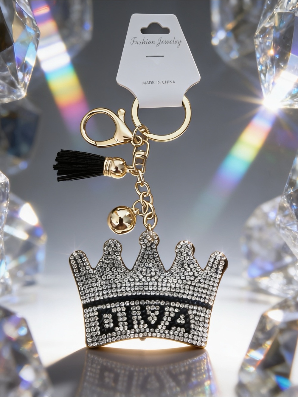 Diva Crown Rhinestone Keychain/Purse Charm – Gold and Black